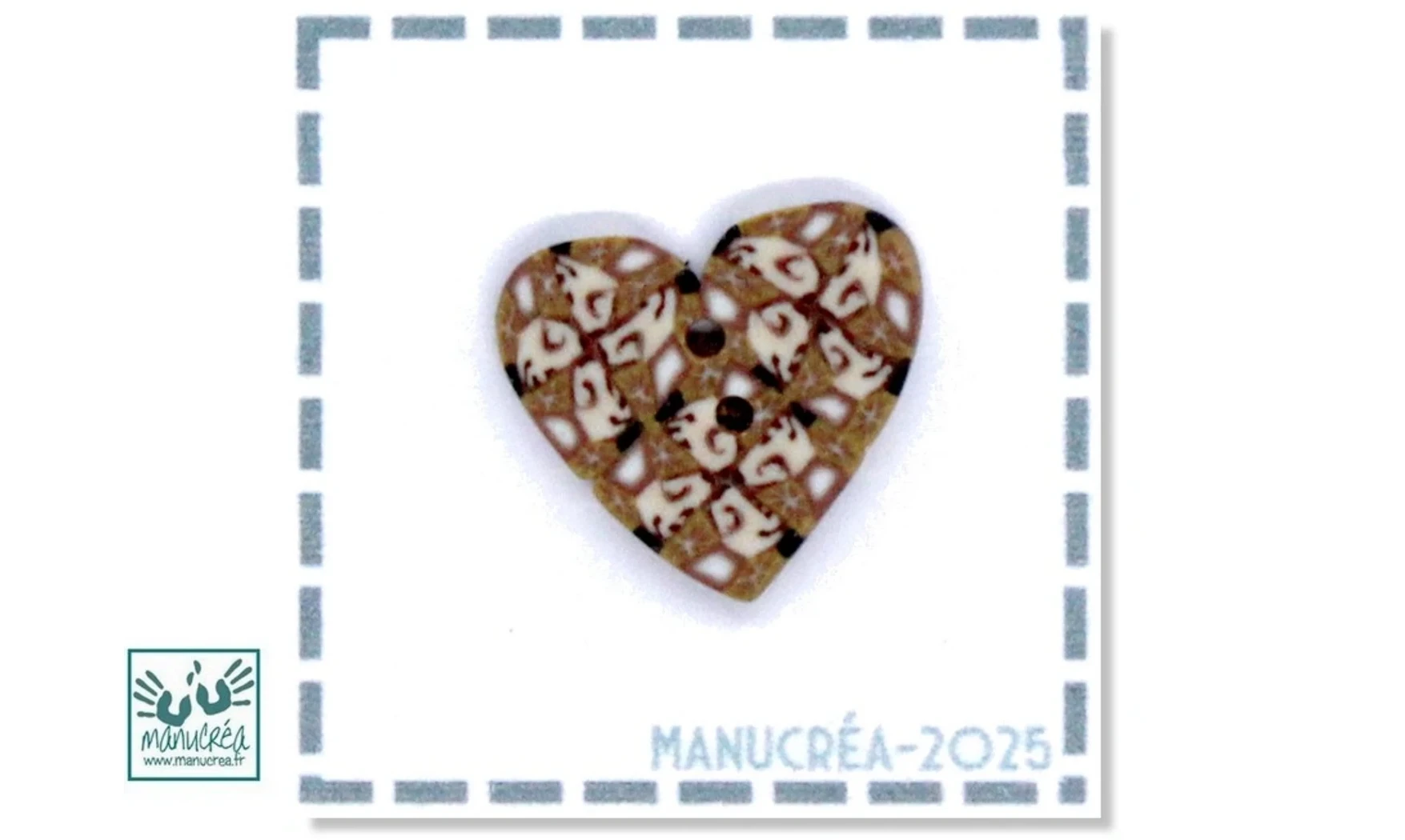 Handmade polymer clay button-Heart N.113