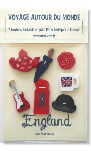ENGLAND, lot de 7 boutons FIMO