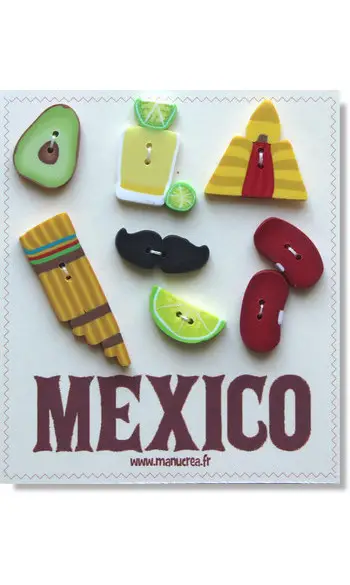 MEXIQUE, lot de 7 boutons