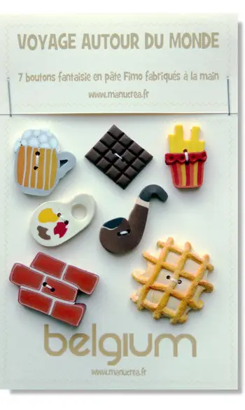 BELGIQUE, lot de 7 boutons FIMO