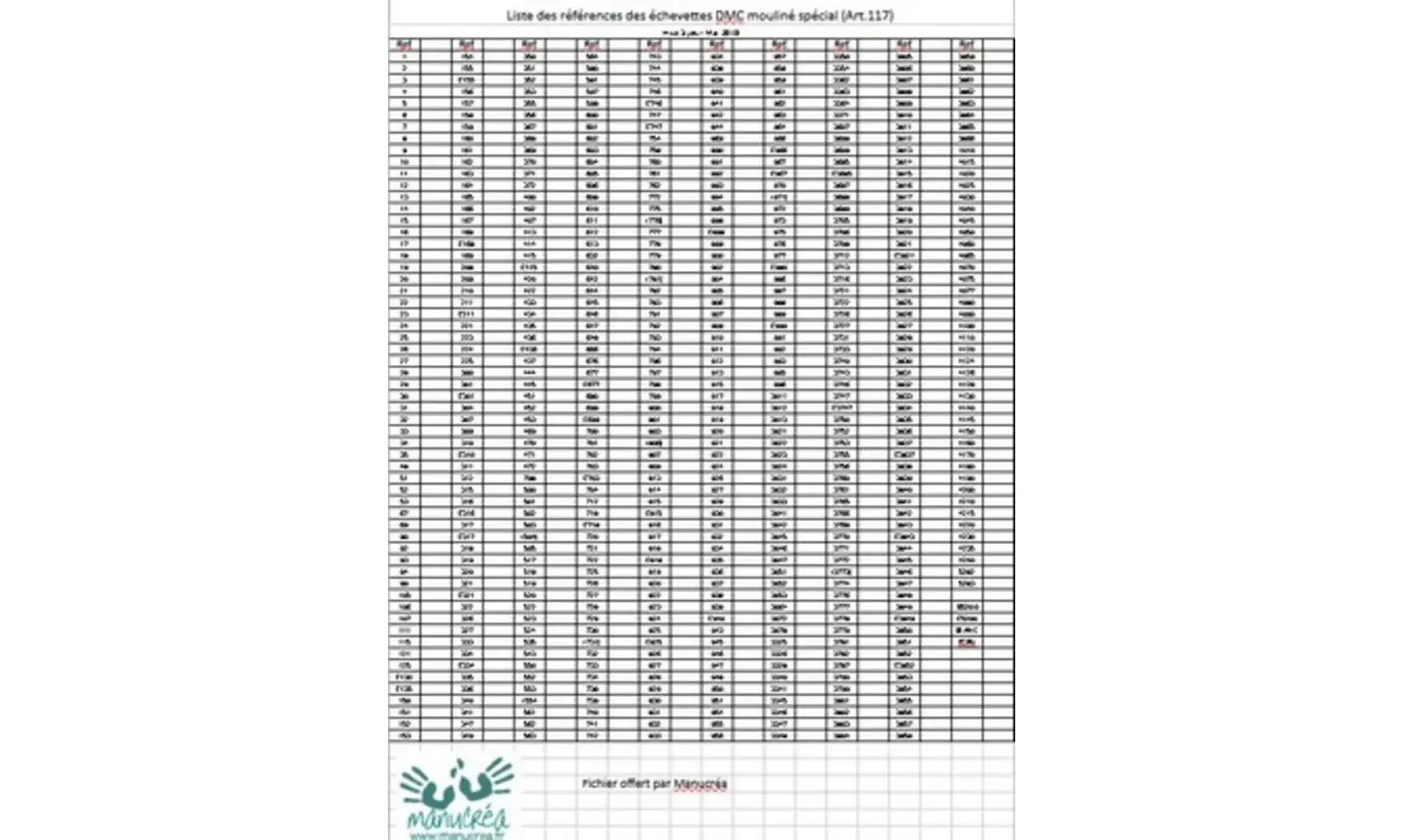 Références fils mouliné DMC